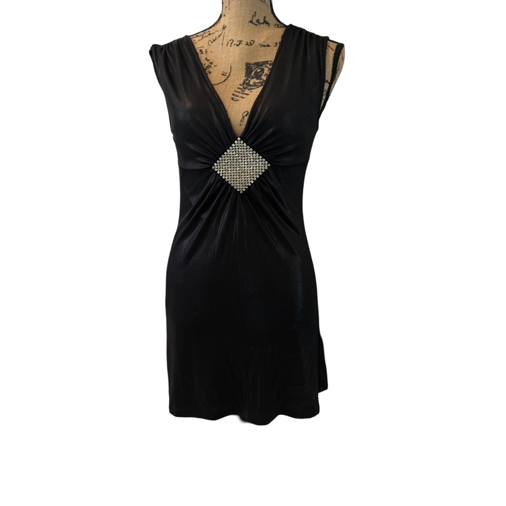 Guess Vintage Black Bodycon Style Short Minidress Size Small Diamond Accents